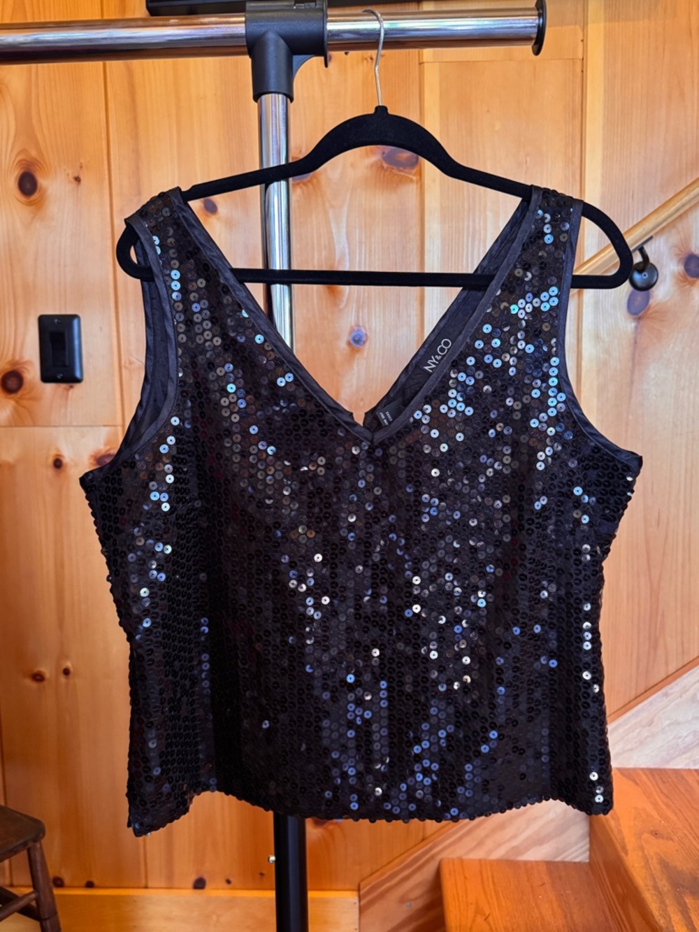 NY & co black sequins full back zip nightwear sleeveless tank top XL
